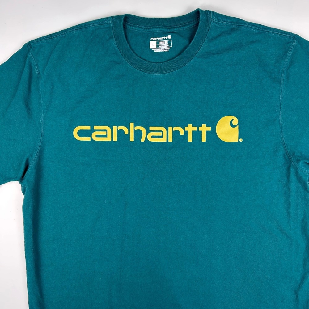 Carhartt Mens Loose Fit Graphic Logo T-Shirt Teal Green TK0195-M K195‎ HA5 Large